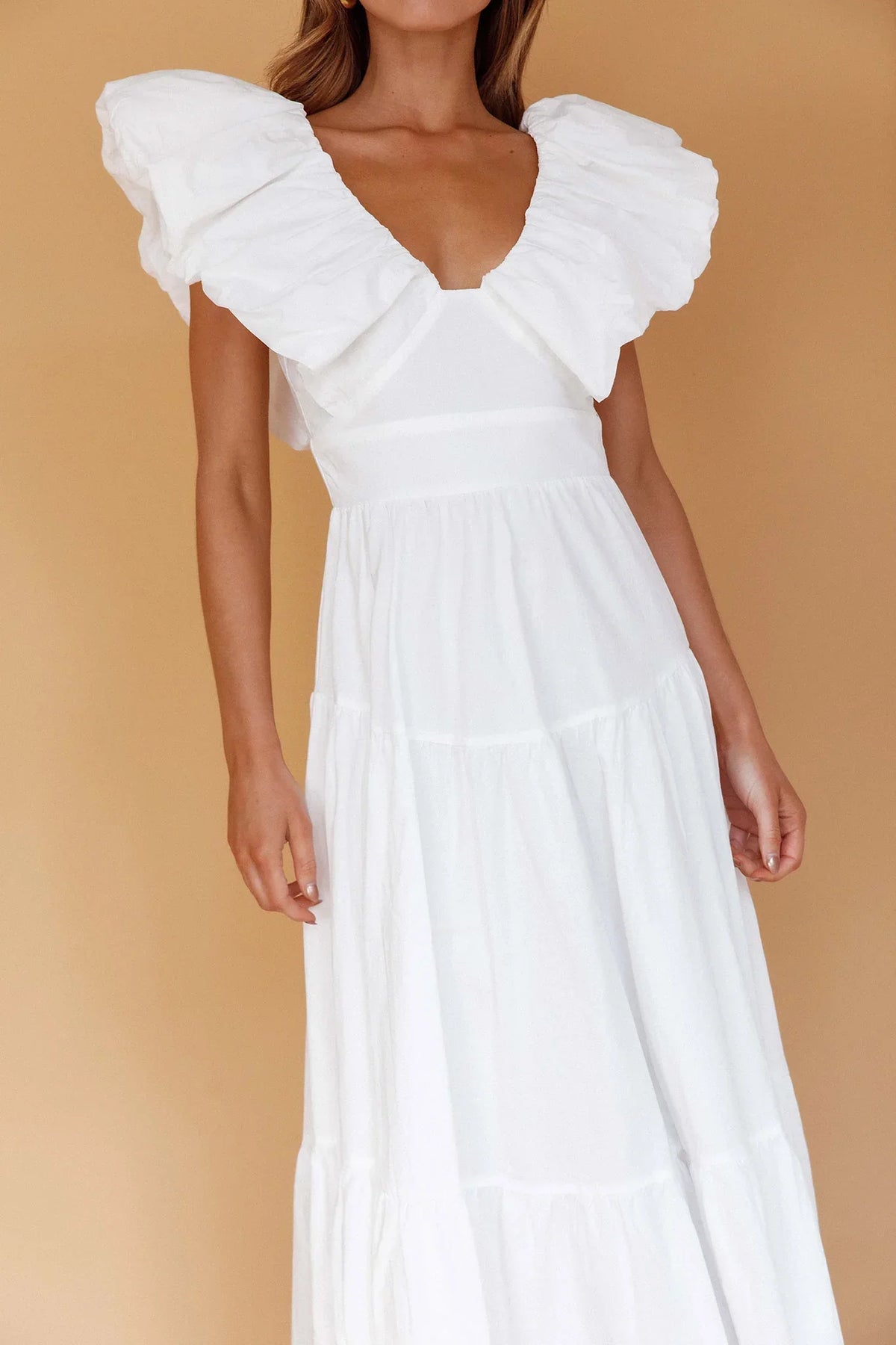 Kahlo – Maxikleid mit Puffärmeln und Rüschen