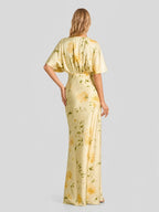 Satin-Maxikleid mit Flügelärmeln und Blumenmuster