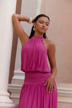 Camellia – Maxikleid mit Neckholder und Mesh-Akzenten
