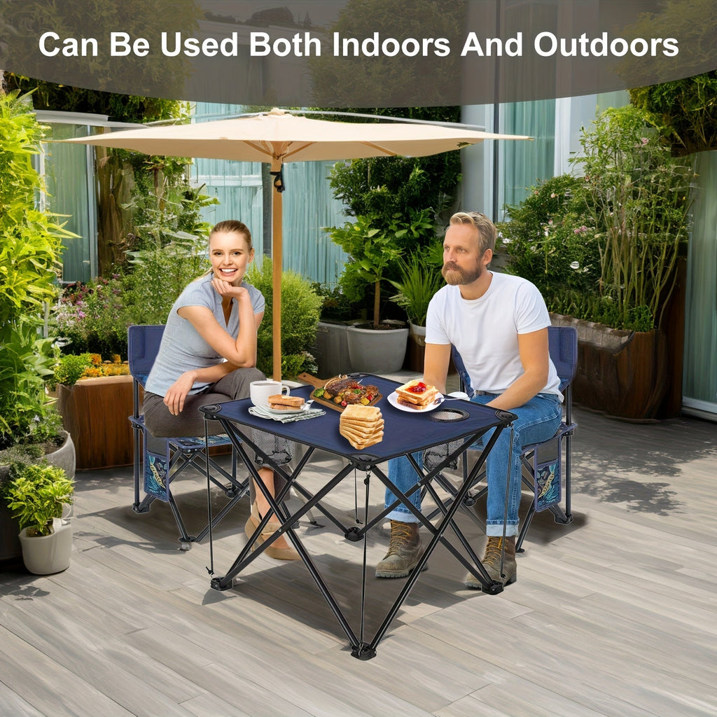 Klappbarer Outdoor Tisch- sowie Stuhlset – Tragbar für Camping & BBQ