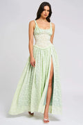 Damen Maxikleid mit Corsagen-Optik und Beinschlitz