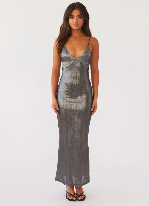Damen Maxikleid mit Metallic-Effekt und Spaghettiträgern
