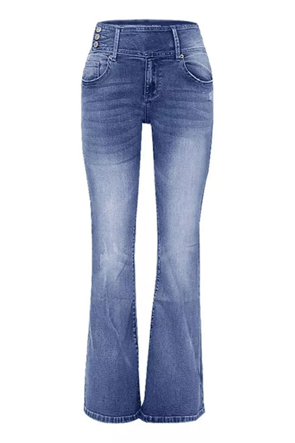 Mid-Rise Schlaghose mit Knopfleiste und aufgesetzten Taschen