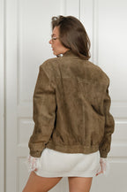 Jacke mit Wildleder in Khaki mit Reißverschluss