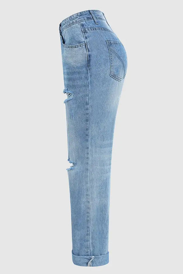 Low-Rise Straight-Leg-Jeans mit Used-Look und Knopfleiste