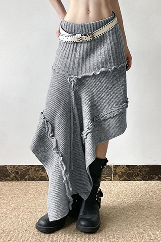 Asymmetrischer Rock mit hoher Taille und Strickstruktur