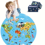 70-teiliges Tierbodenpuzzle: Rundes Weltkarten-Design für Kinder