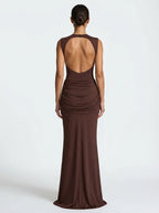 Damen Maxikleid mit Drapierung und Rundhalsausschnitt