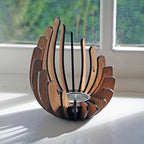 Boho Lotus Kerzenhalter – Handgefertigtes Schichtdesign aus Holz