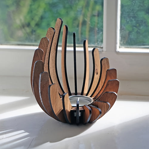 Boho Lotus Kerzenhalter – Handgefertigtes Schichtdesign aus Holz