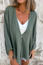 Locker geschnittene Strickjacke mit V-Ausschnitt und langen Ärmeln