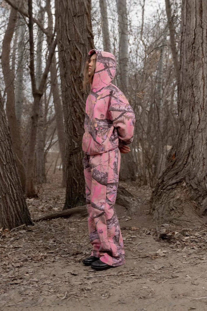 Hoodie mit Reißverschluss und Druck in Rosa