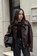 Jacke mit Kunstleder in Braun mit Leder
