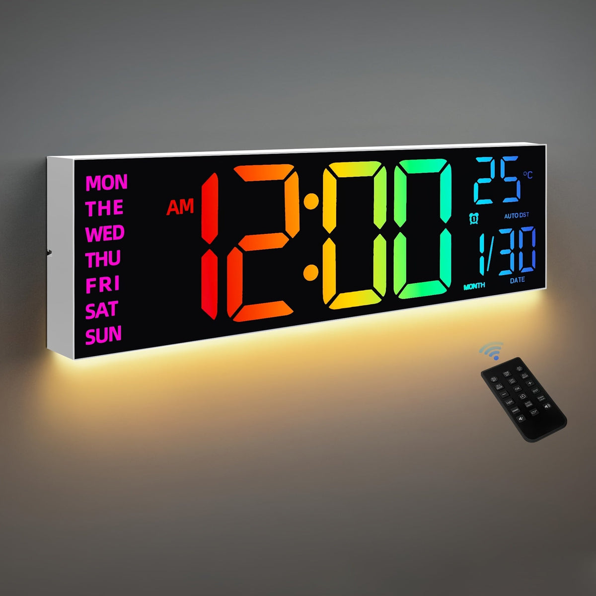 LumiWall Digitale Wanduhr – Groß, Farblich sowie Leicht Ablesbar