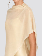 Damen Satin-Maxikleid mit Chiffon-Cape