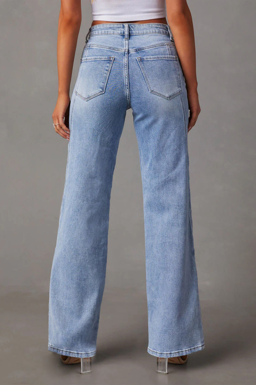 Jeans mit weitem Bein in Blau mit Patchwork