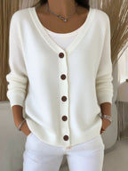 Langarm V-Ausschnitt Knopf Pullover