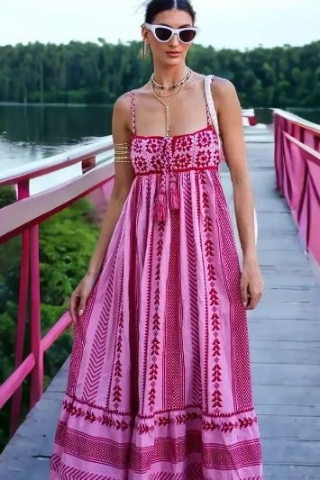 Kleid mit Fransen in Rosa