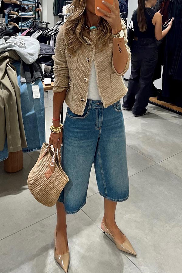 Jeans-Bermudas mit aufgesetzten Taschen