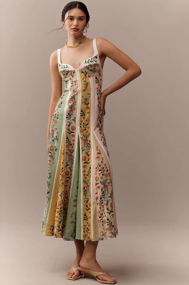 Kleid mit Neckholder und Blumenmuster in Chartreuse