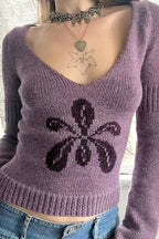 Pullover mit V-Ausschnitt und Blumenmuster
