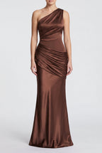 Damen One-Shoulder-Maxikleid mit Satin-Drapierung