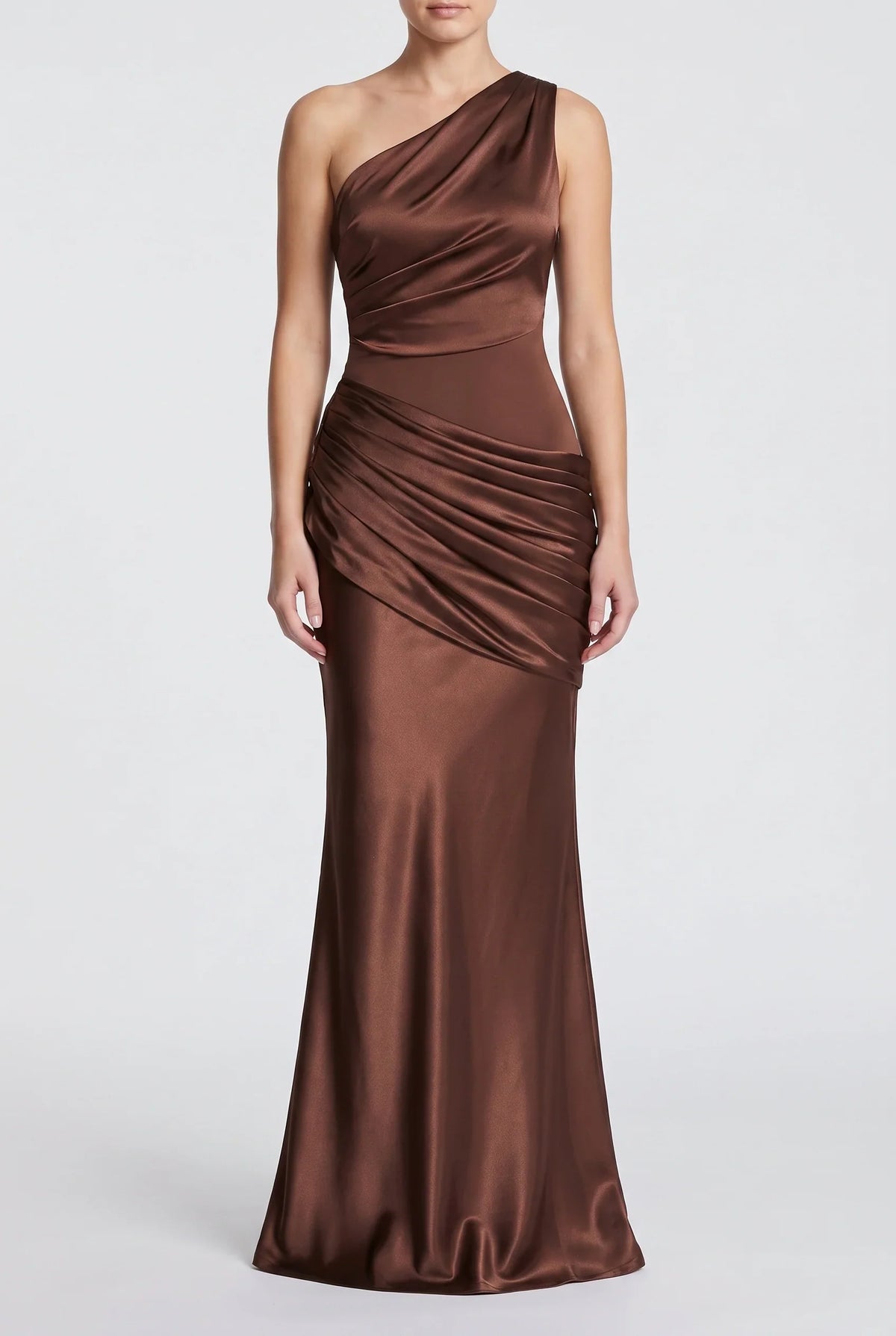 Damen One-Shoulder-Maxikleid mit Satin-Drapierung