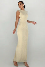 Ärmelloses Maxikleid mit Schlitz in Aprikose