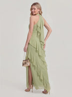 Maxikleid mit Neckholder und Rüschen