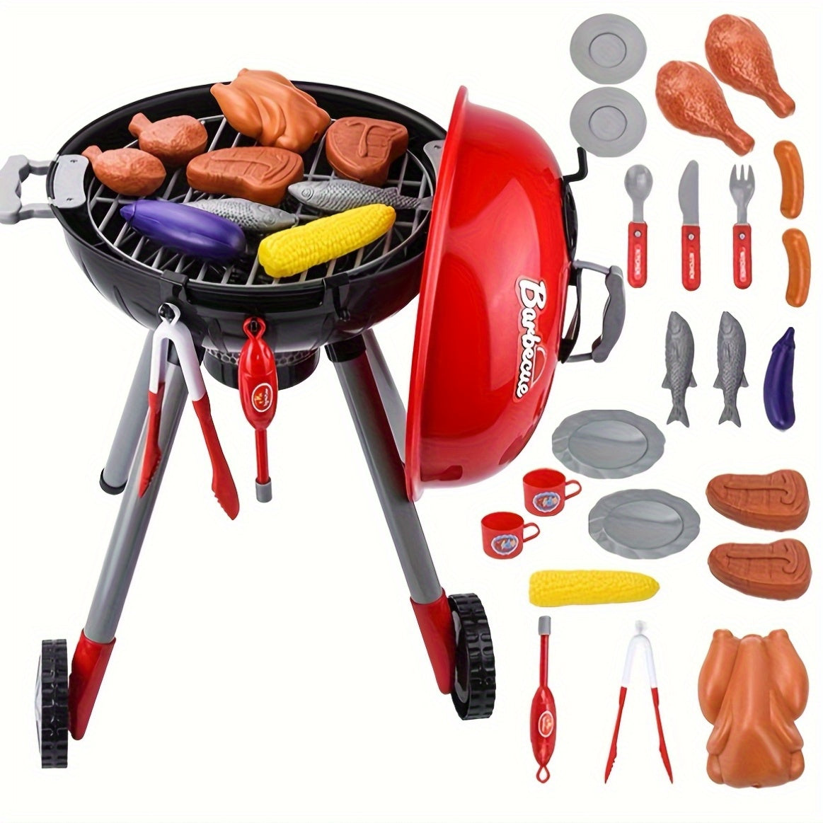 Kinder BBQ Grill Spielset – Drehbare Räder sowie vollständiges Zubehörset