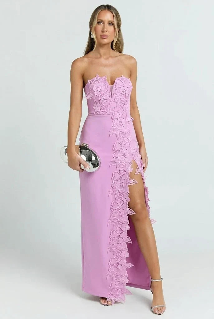 Éloise – Schulterfreies Maxikleid mit Beinschlitz und Blumenmuster