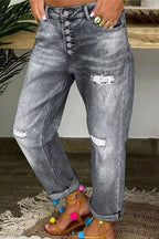 Low-Rise Straight-Leg-Jeans mit Used-Look und Knopfleiste