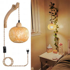 Rustikale Bambus Wandleuchte – Geflochtener Schirm mit Vintage-Stil sowie Stecker