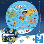 70-teiliges Tierbodenpuzzle: Rundes Weltkarten-Design für Kinder