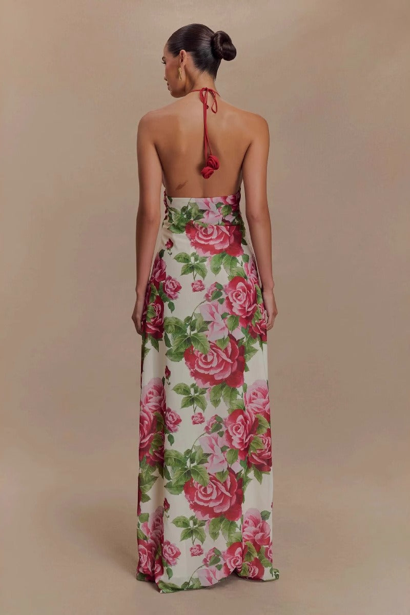 Schulterfreies Kleid mit Neckholder und Blumenmuster