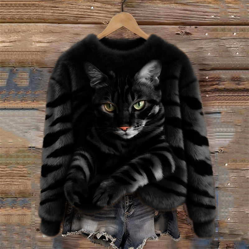 Gemütlicher Plüsch-Pullover mit einem Tiger- und Tabby-Kätzchen-Design