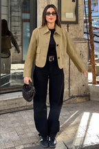 Jacke mit Reverskragen und Wildleder in Khaki