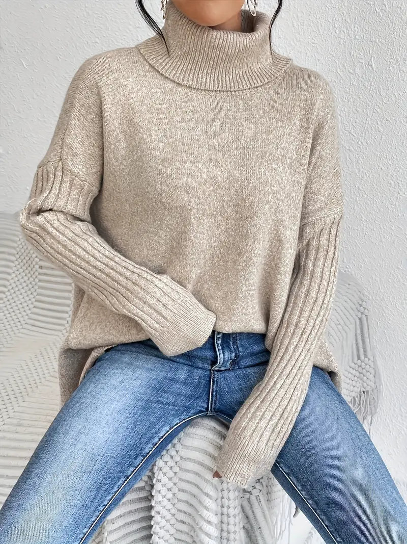 Bequemer langer Rollkragenpullover