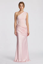 Damen One-Shoulder-Maxikleid mit Satin-Drapierung
