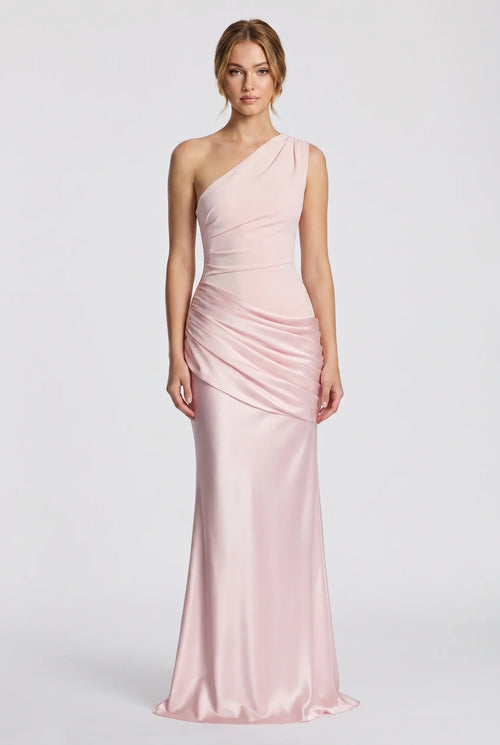 Damen One-Shoulder-Maxikleid mit Satin-Drapierung
