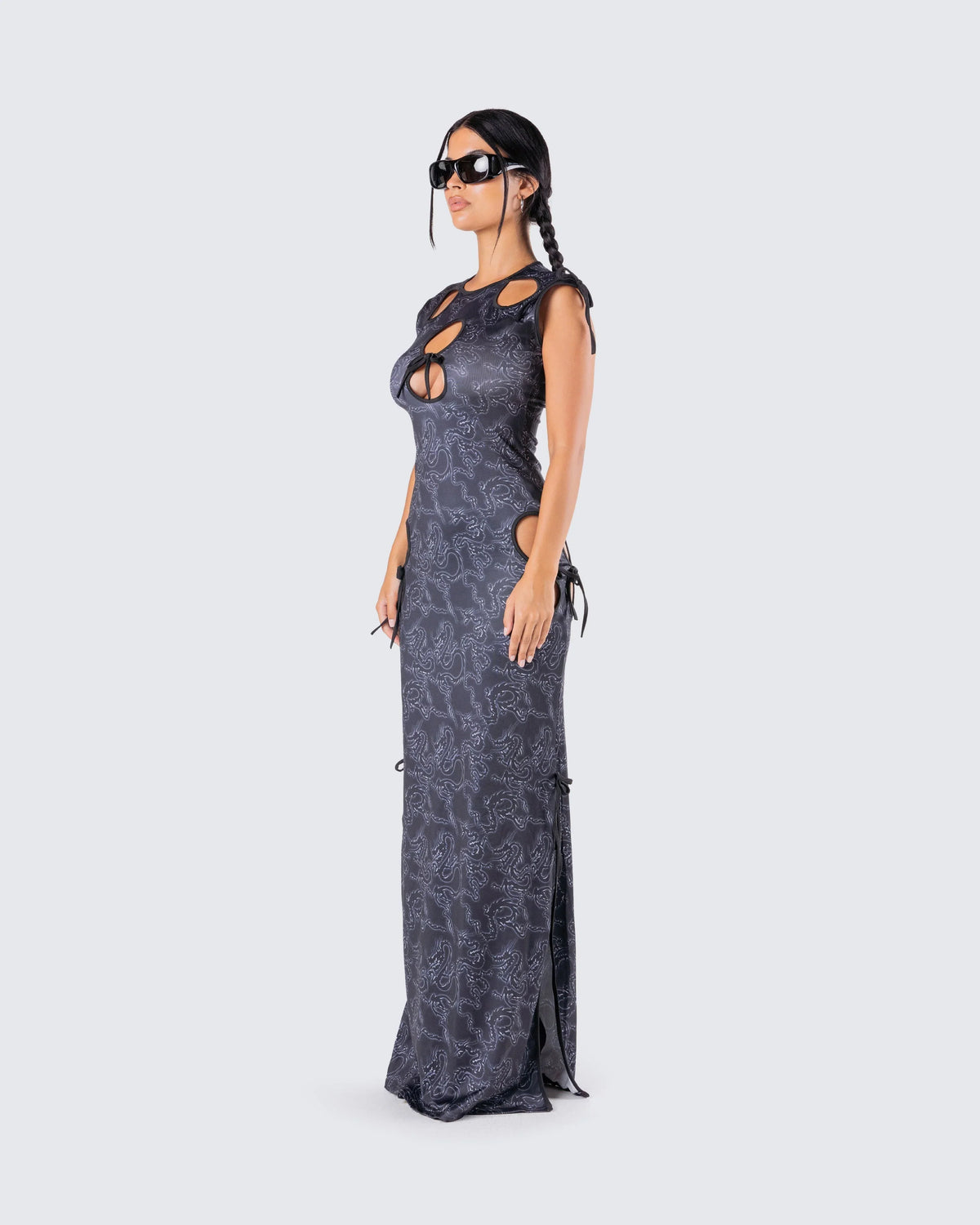 Damen Maxikleid mit Cut-outs und Bindebändern