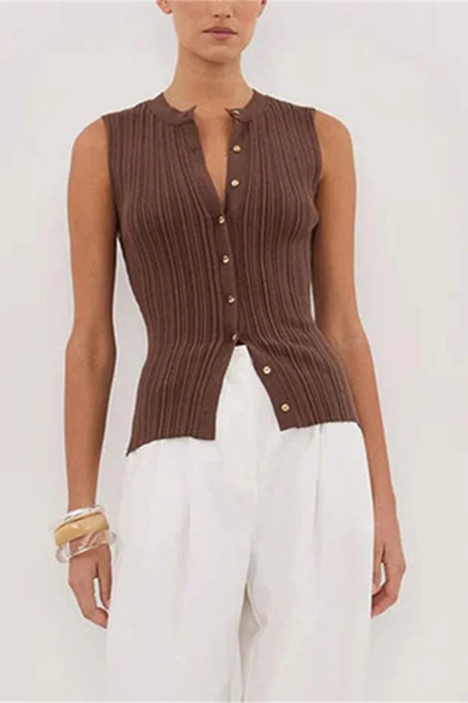 Ärmellose Strickjacke mit Strickstruktur in Dunkelbraun