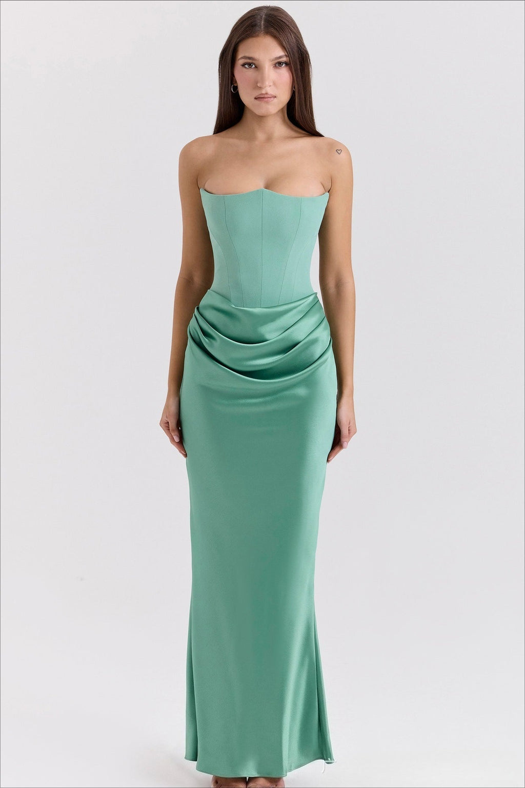 Trägerloses Maxikleid in Grün