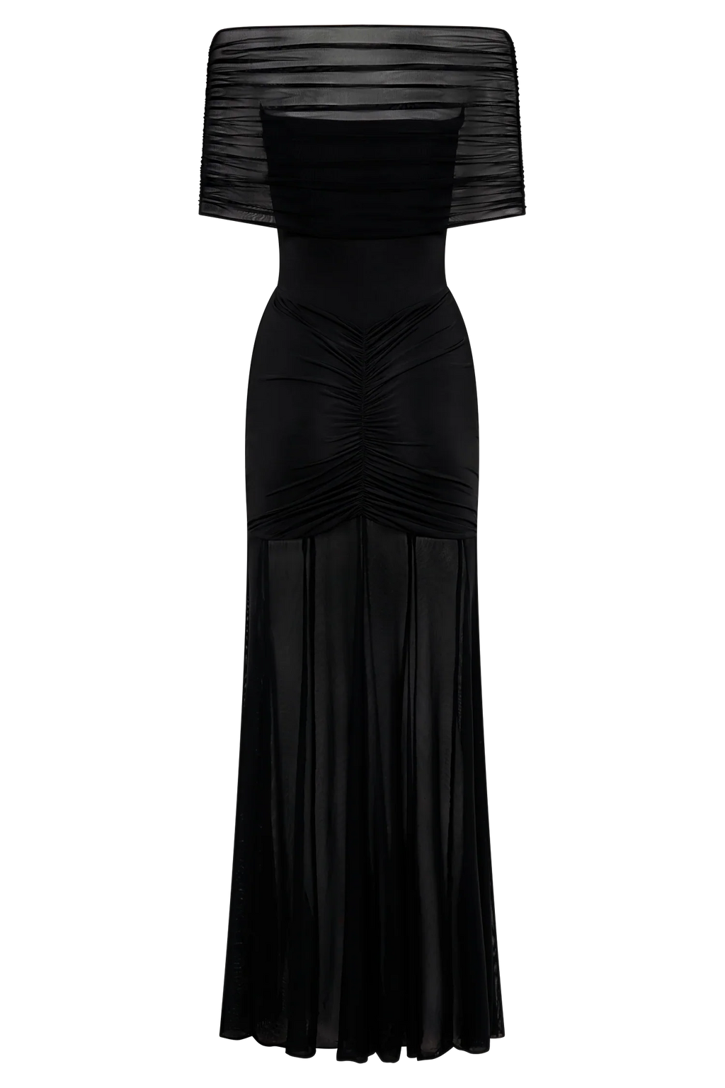 Damen Maxikleid mit Carmen-Ausschnitt und Raffungen