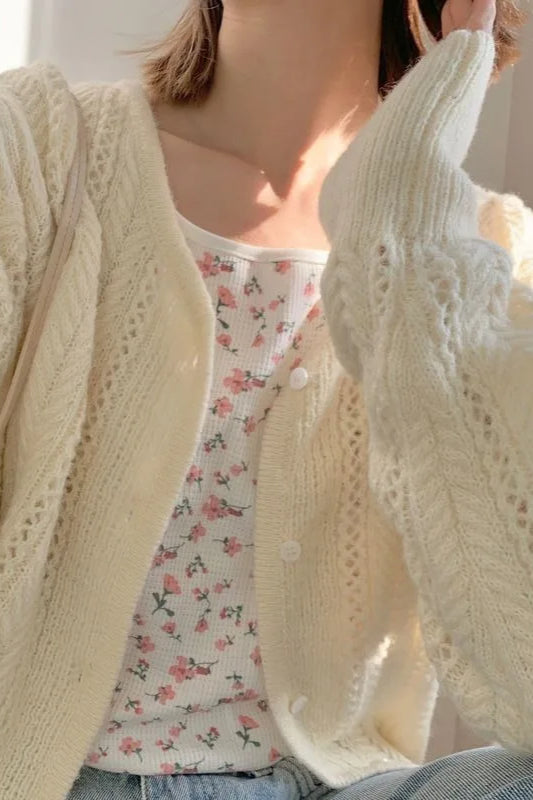 Strickjacke mit Strickstruktur in Grün locker geschnitten