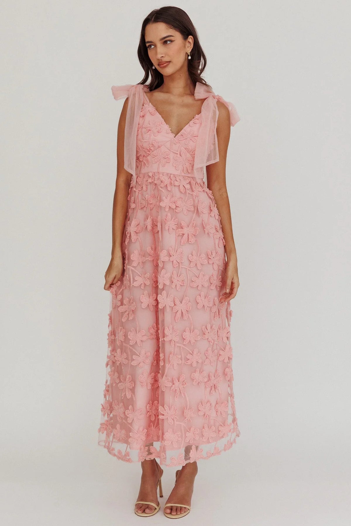 Mykonos – Maxikleid mit Mesh-Akzenten