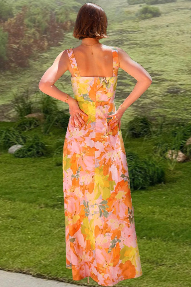 Ärmelloses Maxikleid mit Blumenmuster in Orange