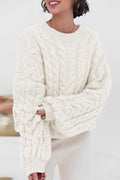 Pullover mit Strickstruktur in Weiß mit Rundhalsausschnitt