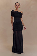 Damen Maxikleid mit Carmen-Ausschnitt und Raffungen