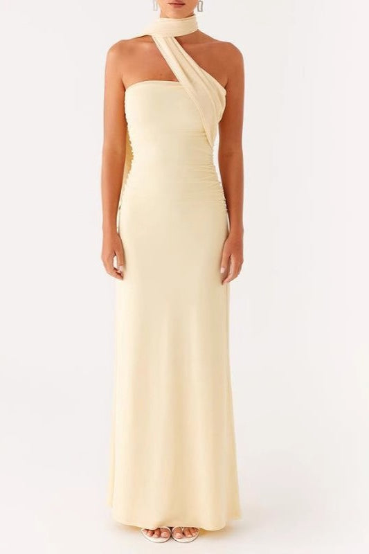 Maxikleid mit Bindedetail und Netzdetails in Blau